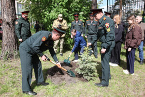 Выпускники Новосибирского военного института высадили ели в память о курсантских годах