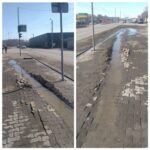 Фура продавила колесами тротуар и парковку в центре города Обь